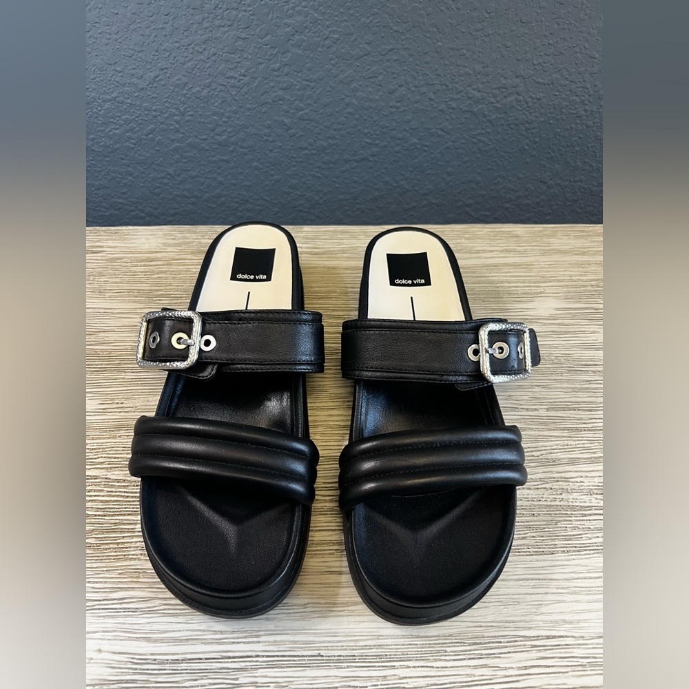 Dolce Vita Soya Black Sandals Silver Buckles